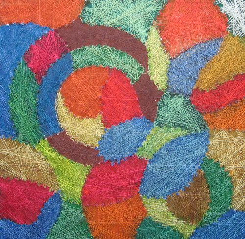 Alessandro Avarello - Il Vortice - Fili di seta intrecciati su tavola con chiodi - 40x40